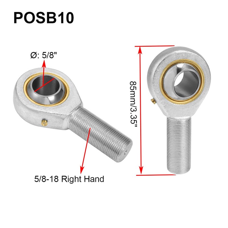 HiPicco POSB10 Rod End Bearing 5/8 Inch Bore and 5/8-18 Right Hand Thread, Self-Lubricating Male Heim Joint Rod Ends,Includes Jam Nuts 2pcs - Image 2